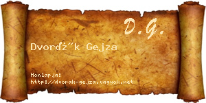 Dvorák Gejza névjegykártya